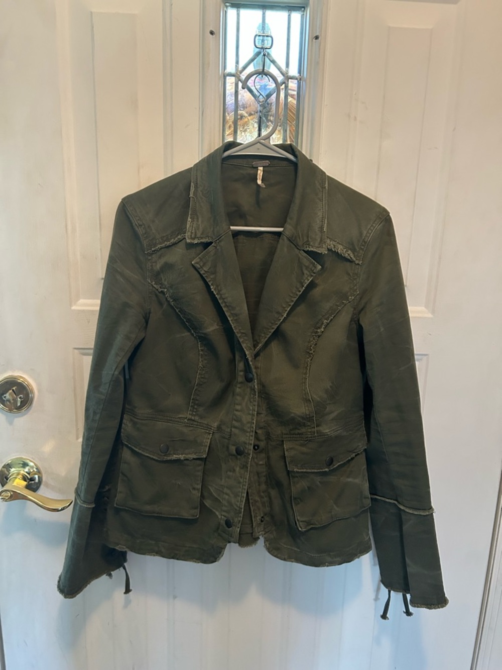 Free People Olive Green Distressed Utility Jacket